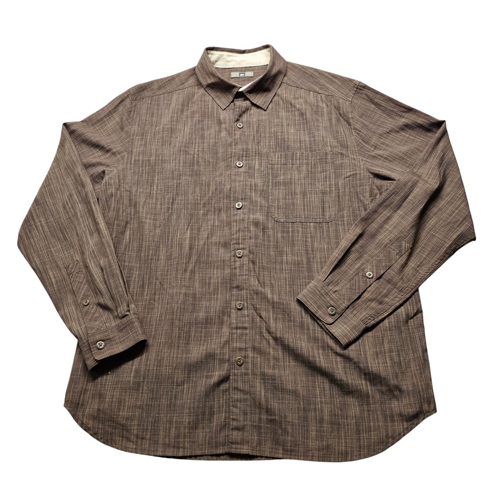 REI Mens Large Brown Slub Texture Button Down Long Sleeve Hiking Shirt Regular